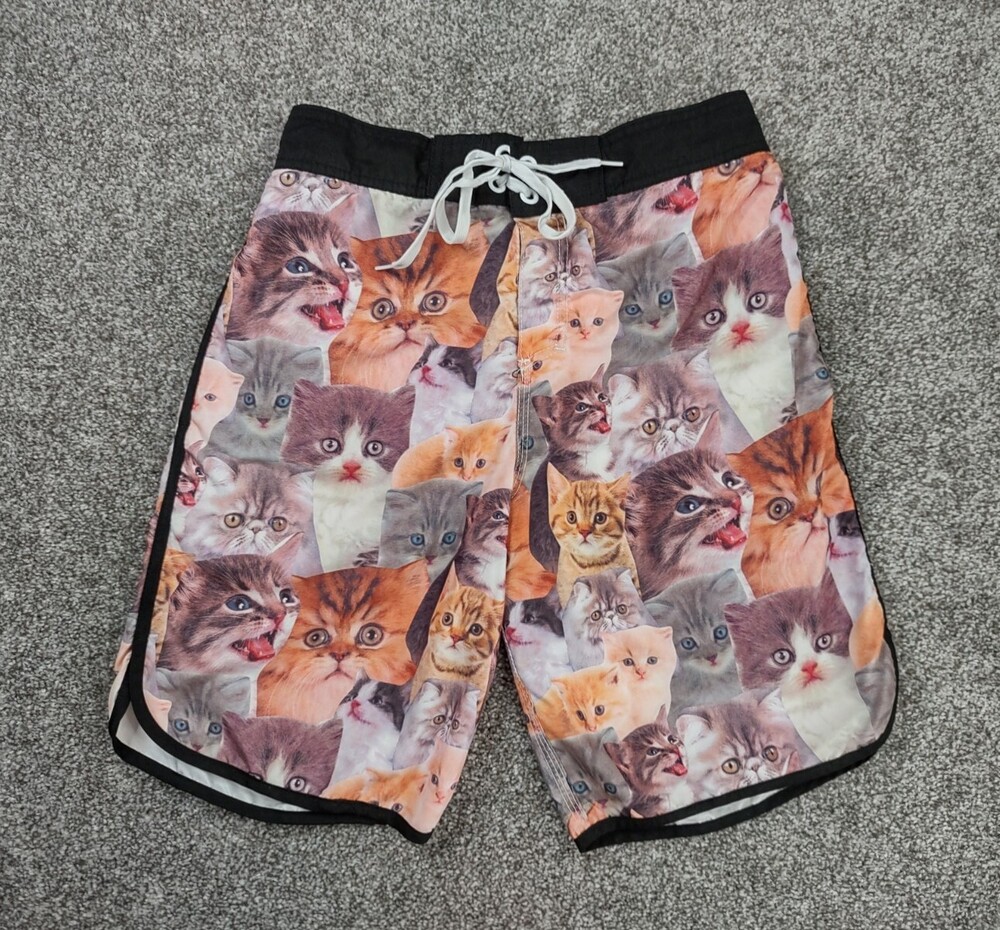 Bioworld Swim Trunks Mens Small Kitten Lined Hybrid Boardshorts Drawstring